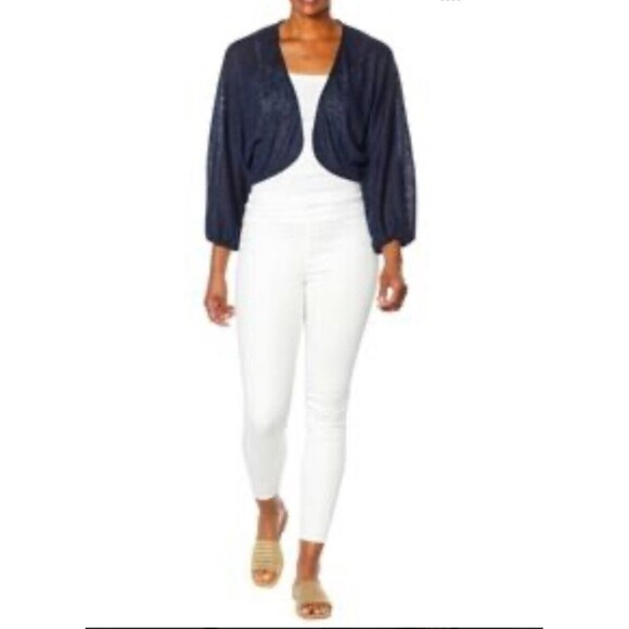 G by Giuliana Batwing Sleeve Cropped Cardigan Medium Dark Blue Academia Basic - Picture 1 of 15